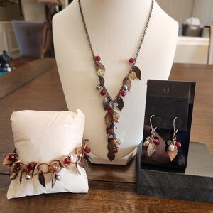 Cookie Lee Copper and Red Leaf Necklace Set